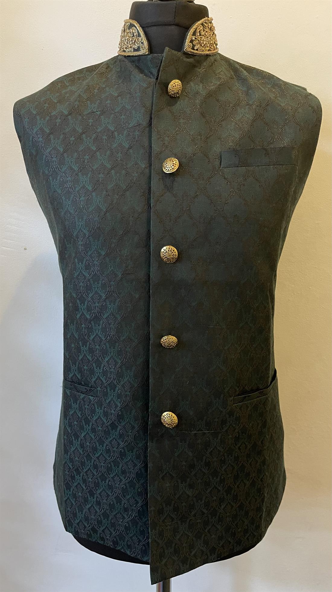 Green Embroidered Mens Waistcoat