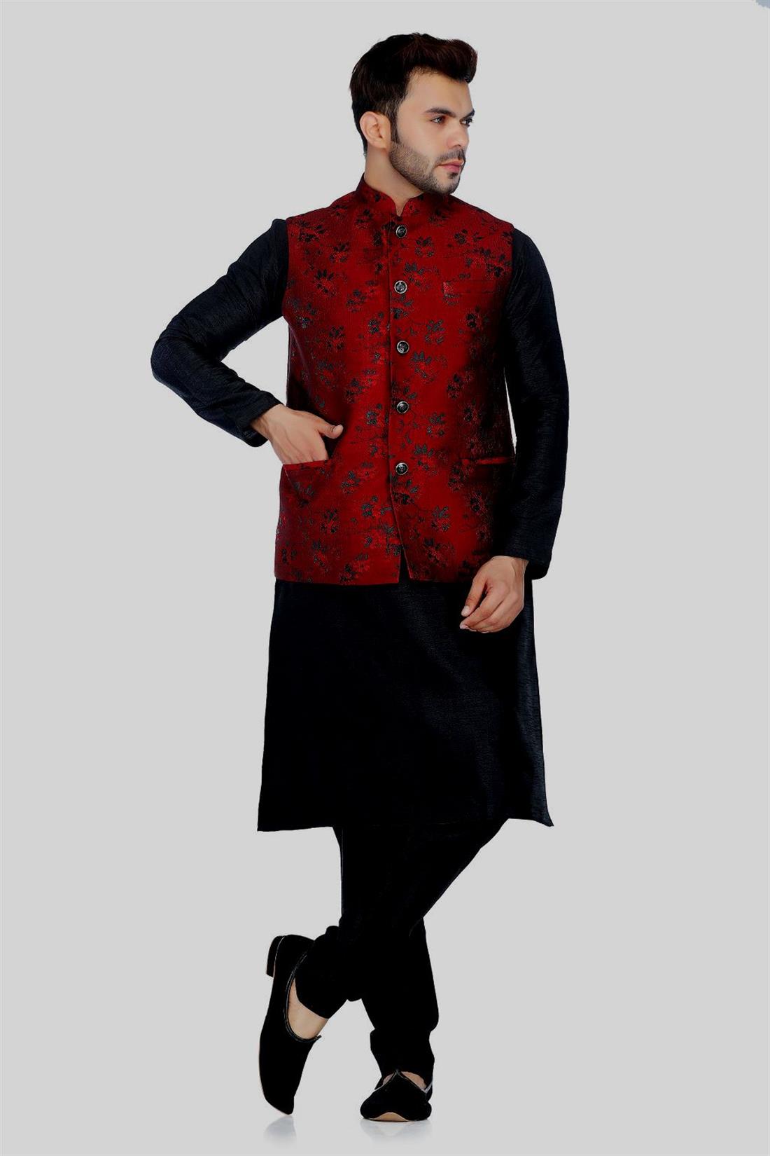 Maroon Mens Brocade Waistcoat