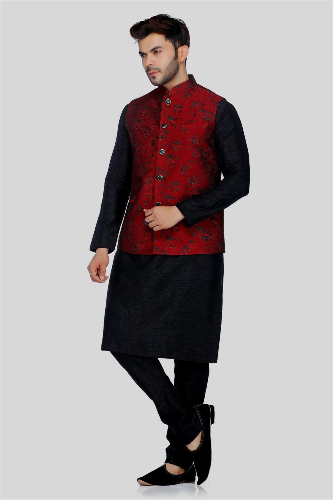 Maroon Mens Brocade Waistcoat