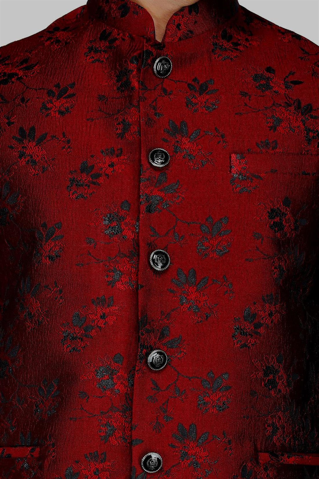 Maroon Mens Brocade Waistcoat