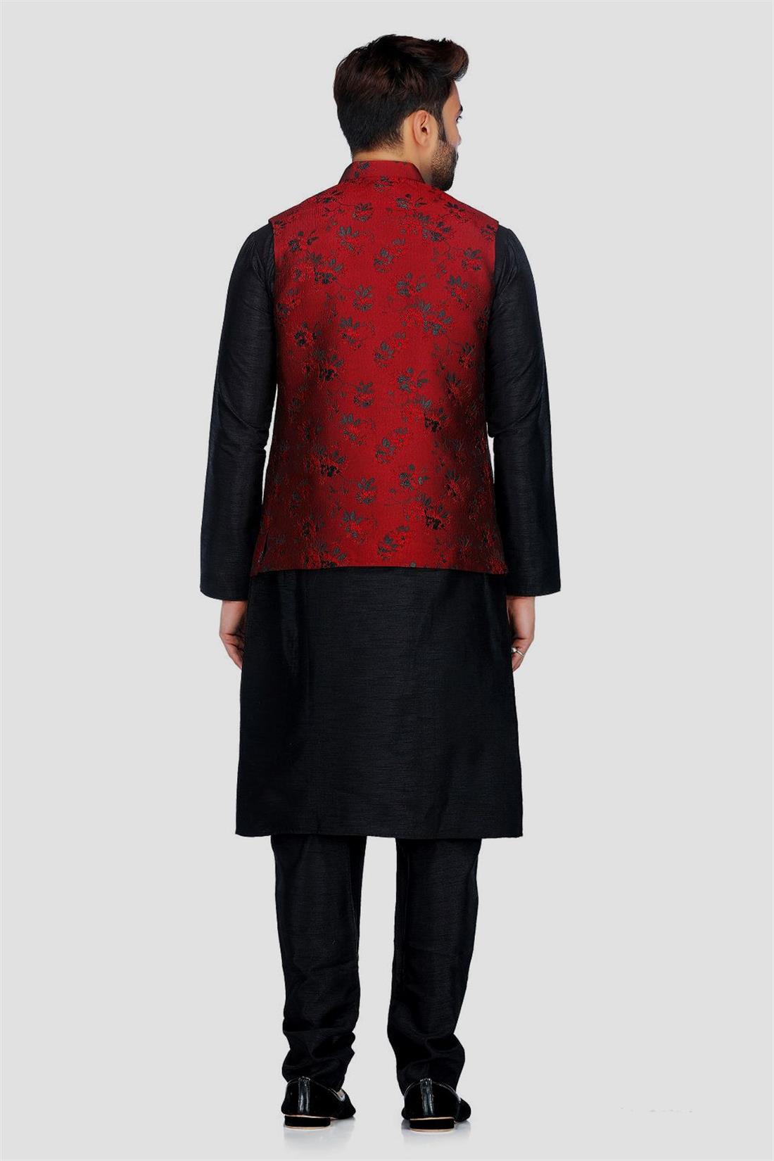 Maroon Mens Brocade Waistcoat
