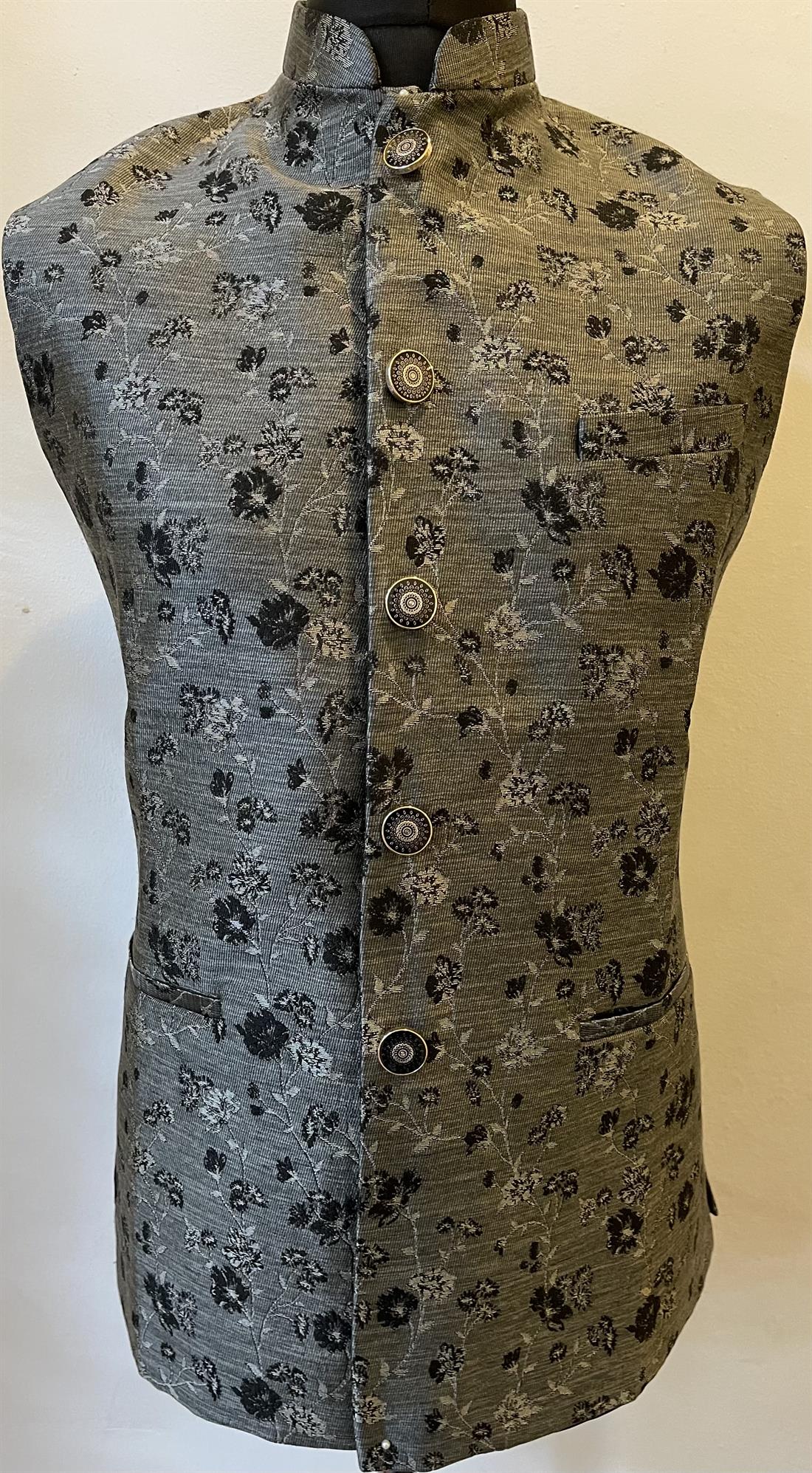 Grey Mens Brocade Waistcoat