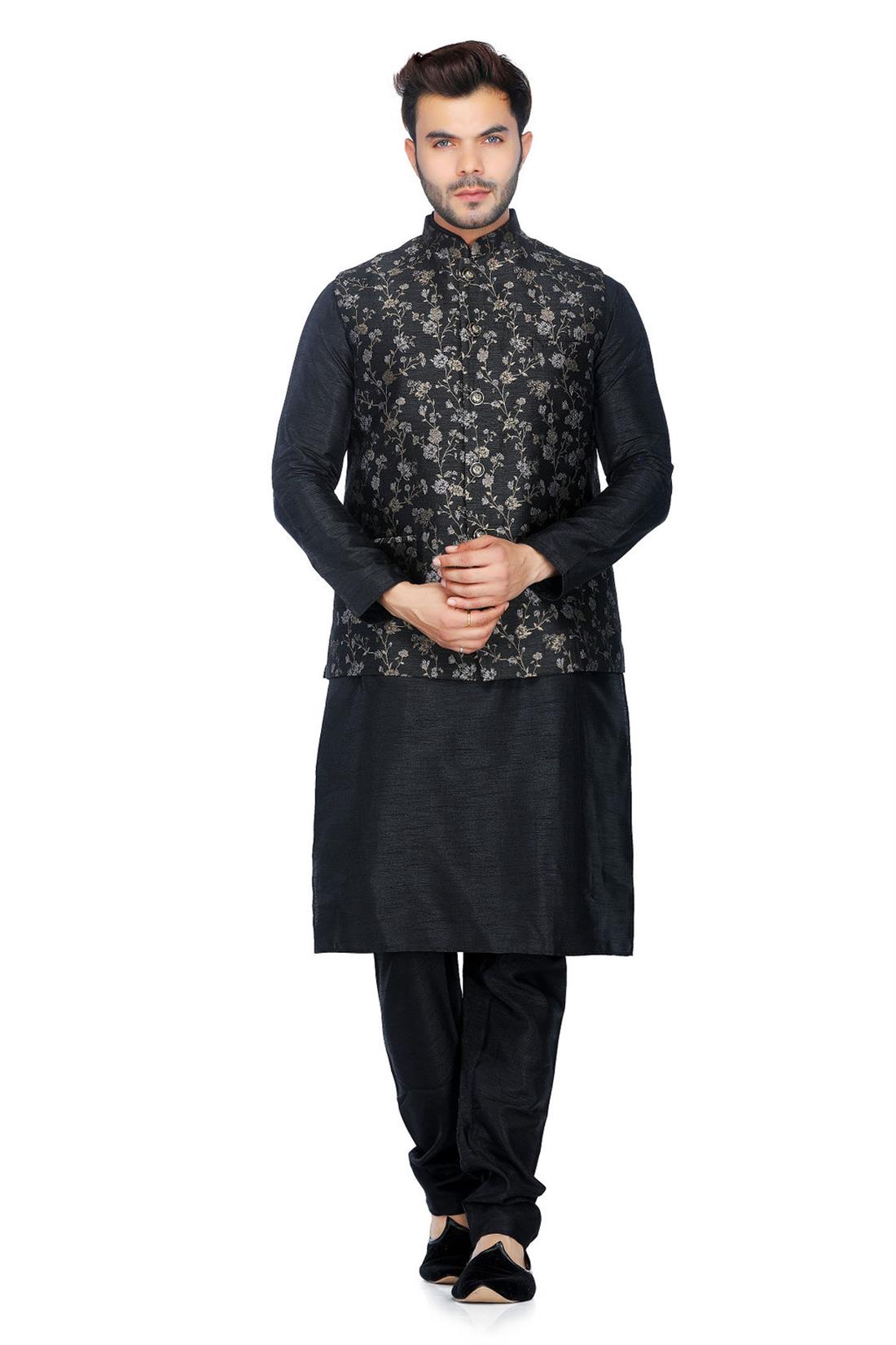 Black & Gold Mens Brocade Waistcoat