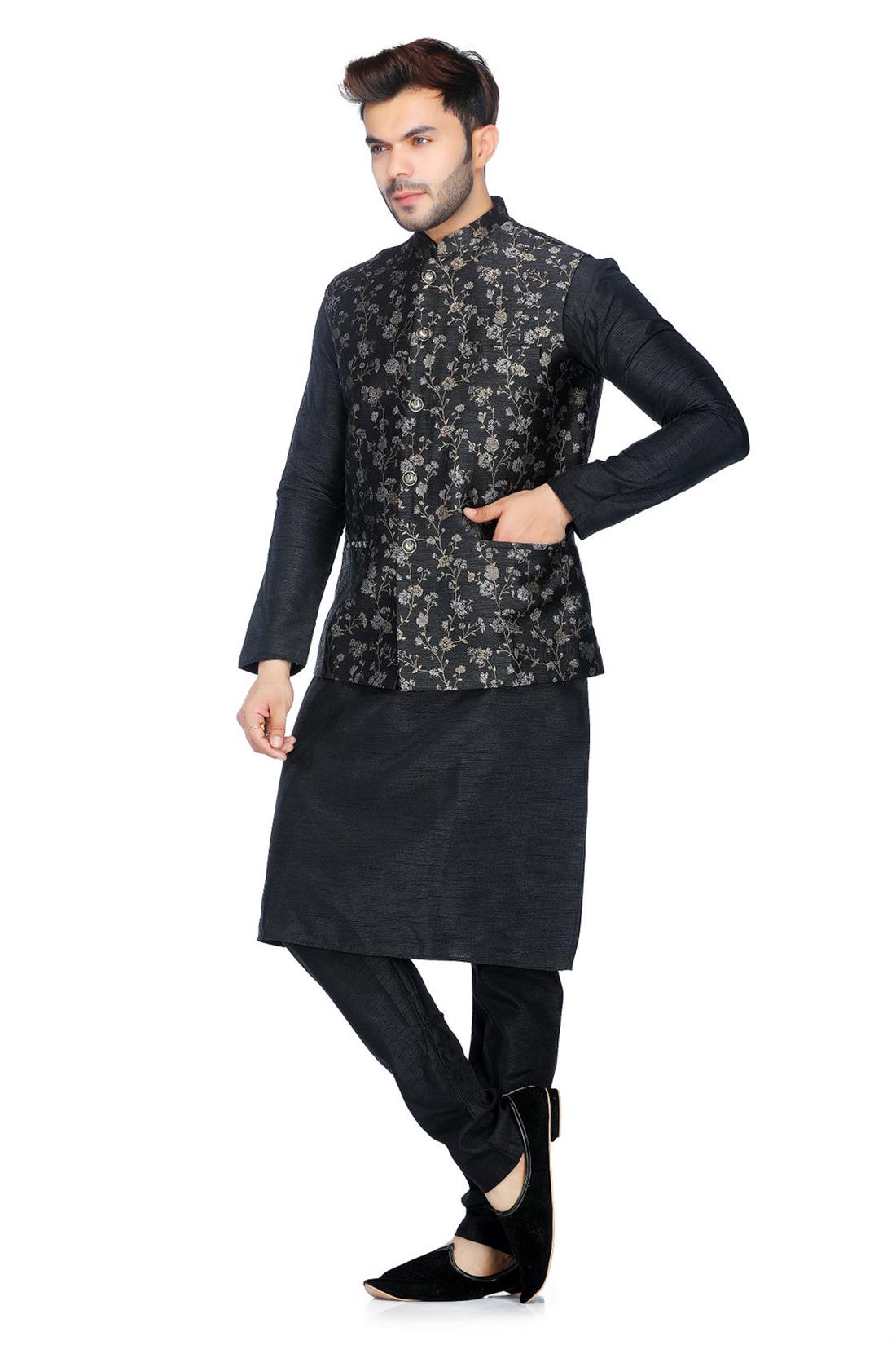 Black & Gold Mens Brocade Waistcoat