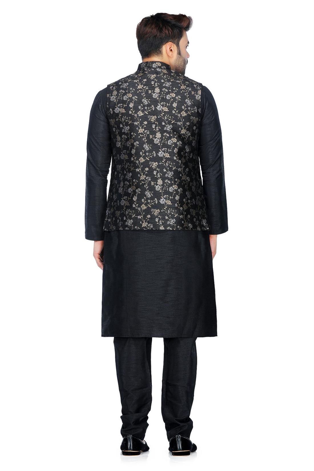 Black & Gold Mens Brocade Waistcoat
