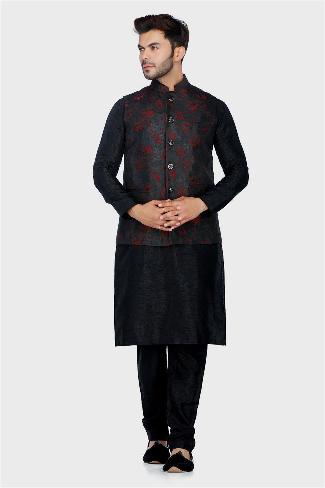 Black Mens Brocade Waistcoat