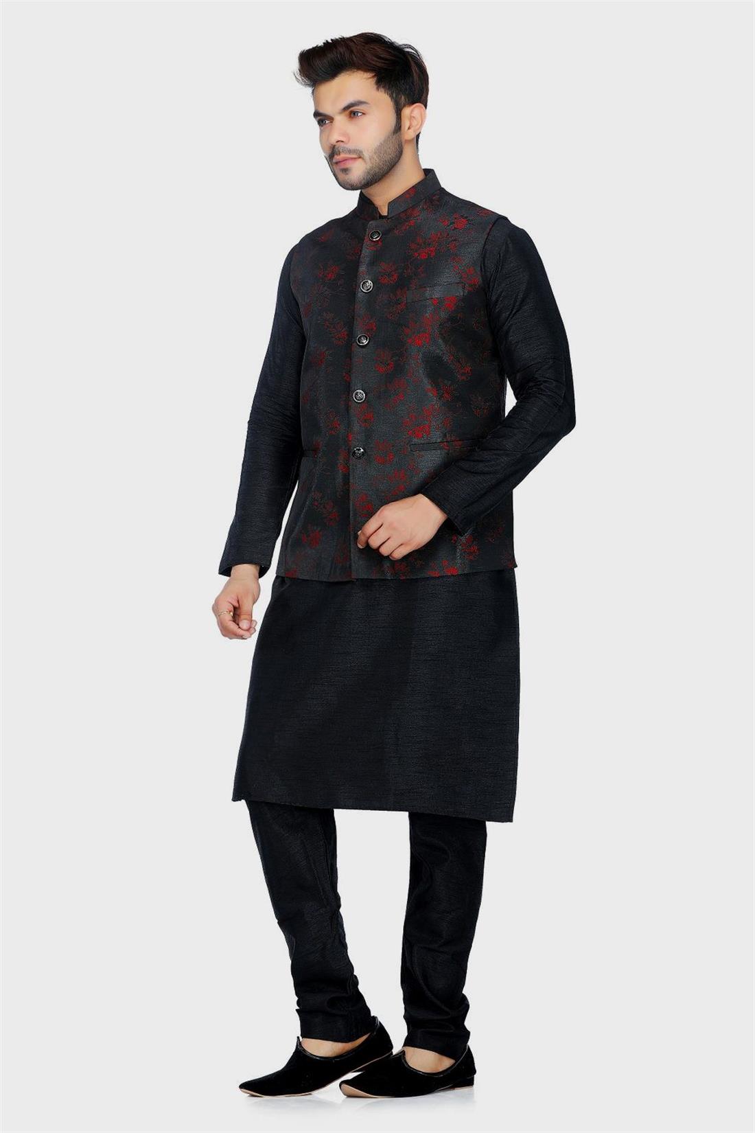 Black Mens Brocade Waistcoat