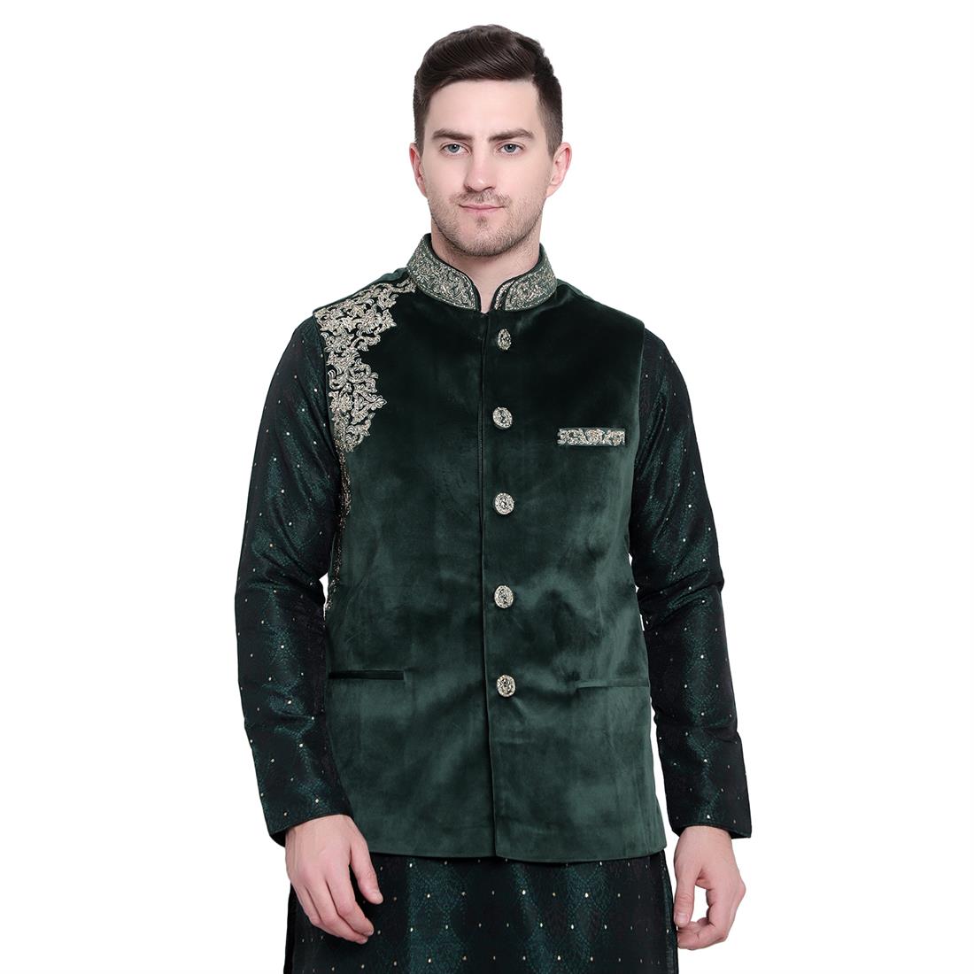 B.green Mens Waistcoat in Suede Fabric with Embroidery Embellishment