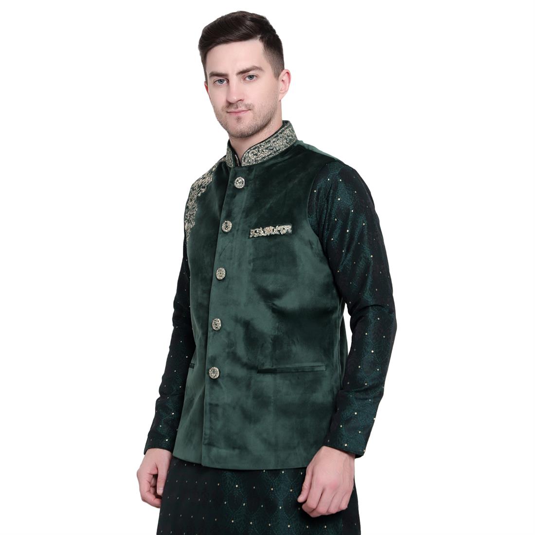B.green Mens Waistcoat in Suede Fabric with Embroidery Embellishment