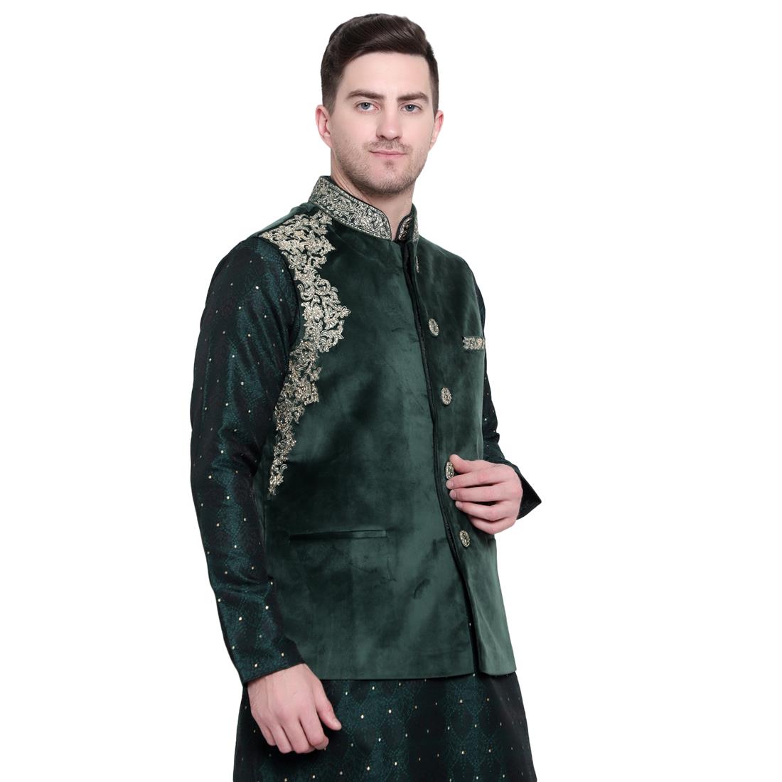 B.green Mens Waistcoat in Suede Fabric with Embroidery Embellishment