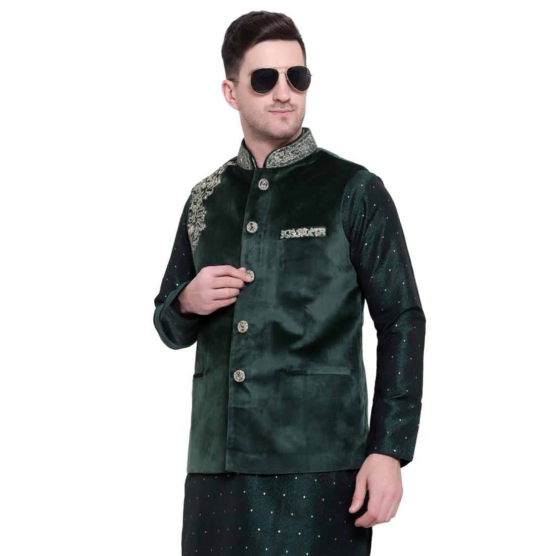 B.green Mens Waistcoat in Suede Fabric with Embroidery Embellishment
