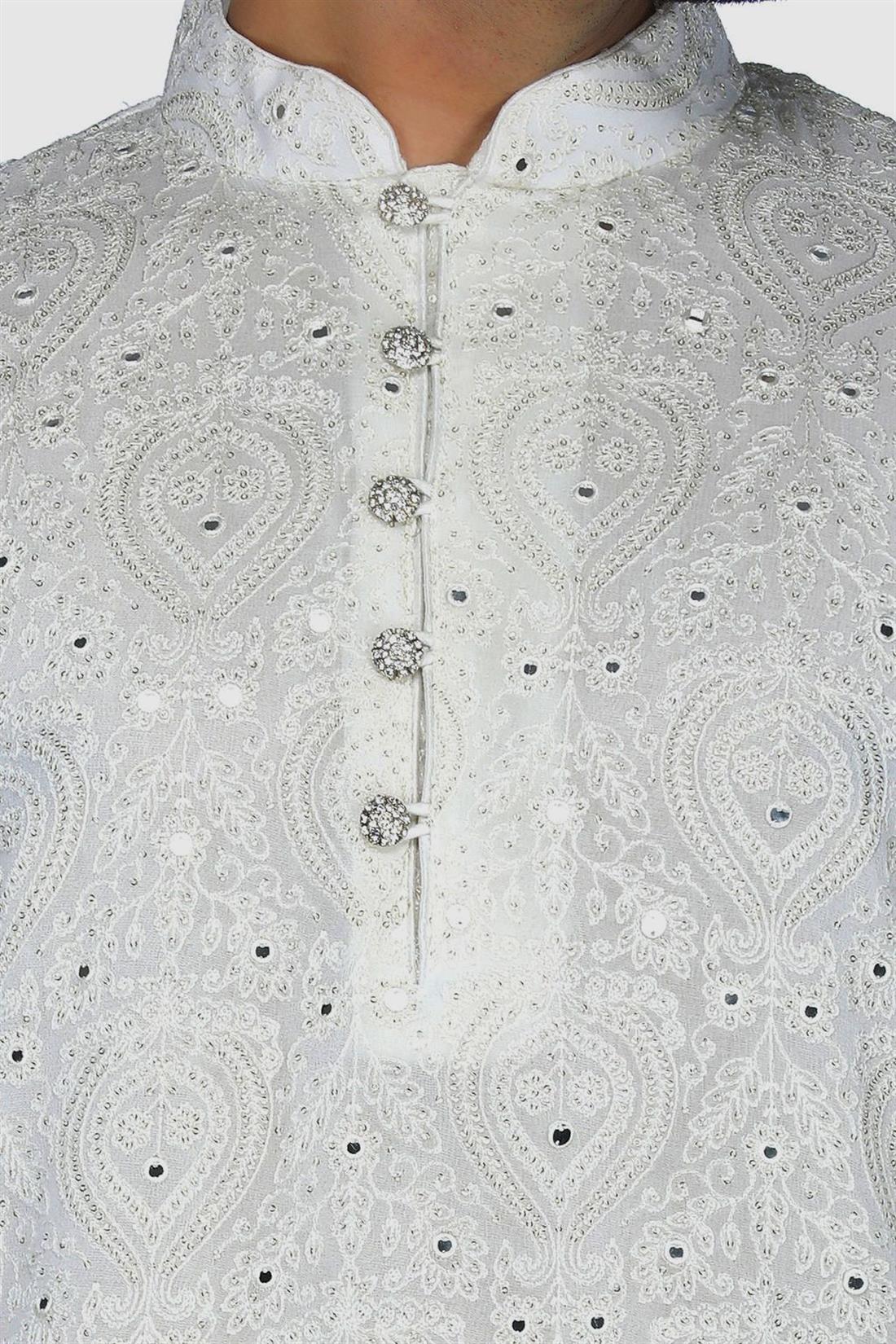 Ivory Embroidered Mens Kurta Pajama
