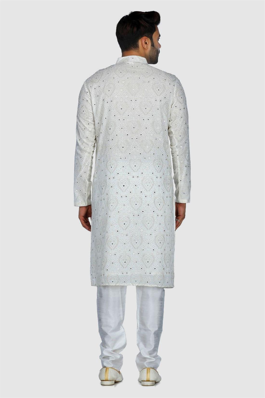 Ivory Embroidered Mens Kurta Pajama