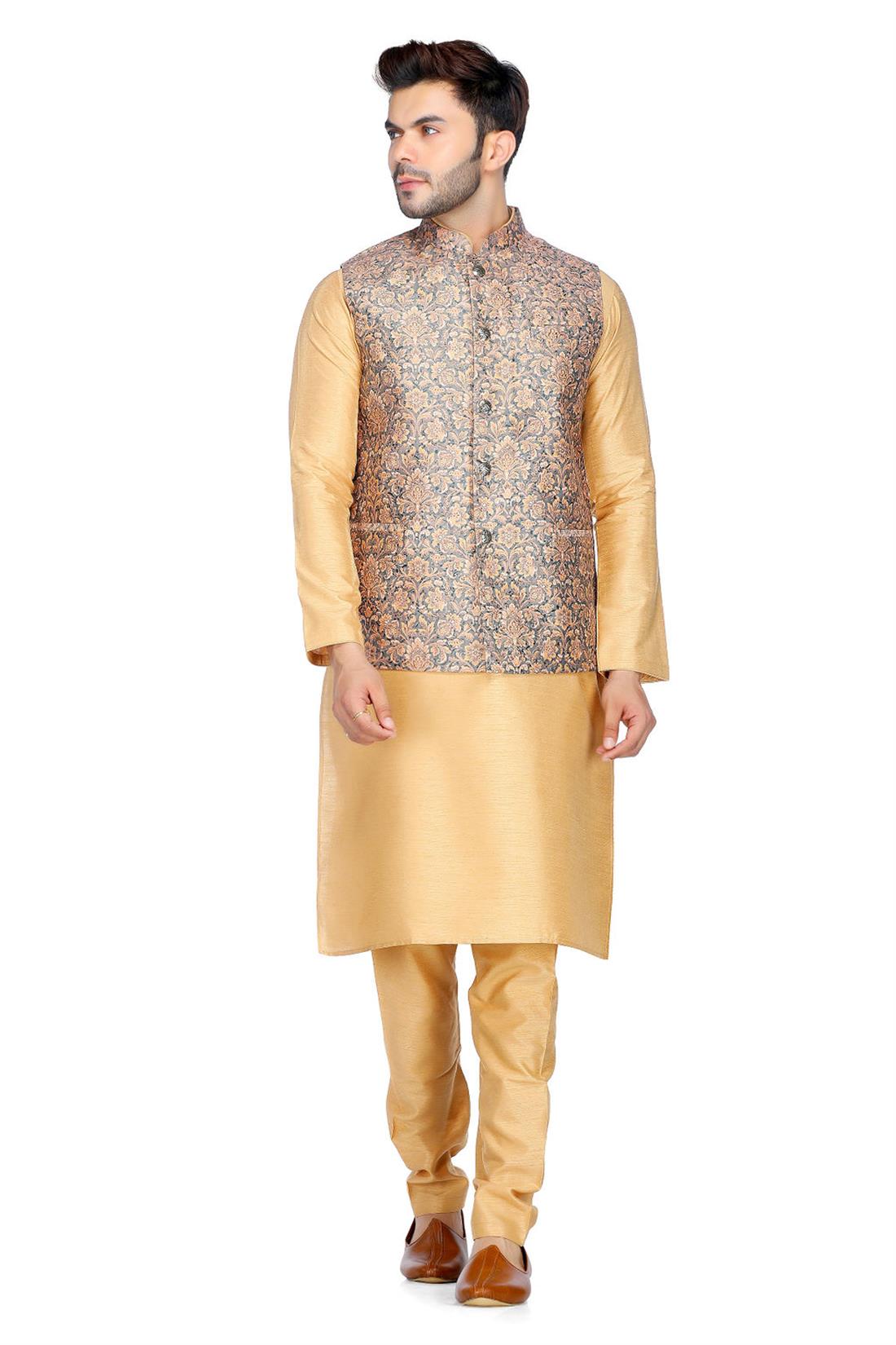Peach Mens Brocade Waistcoat