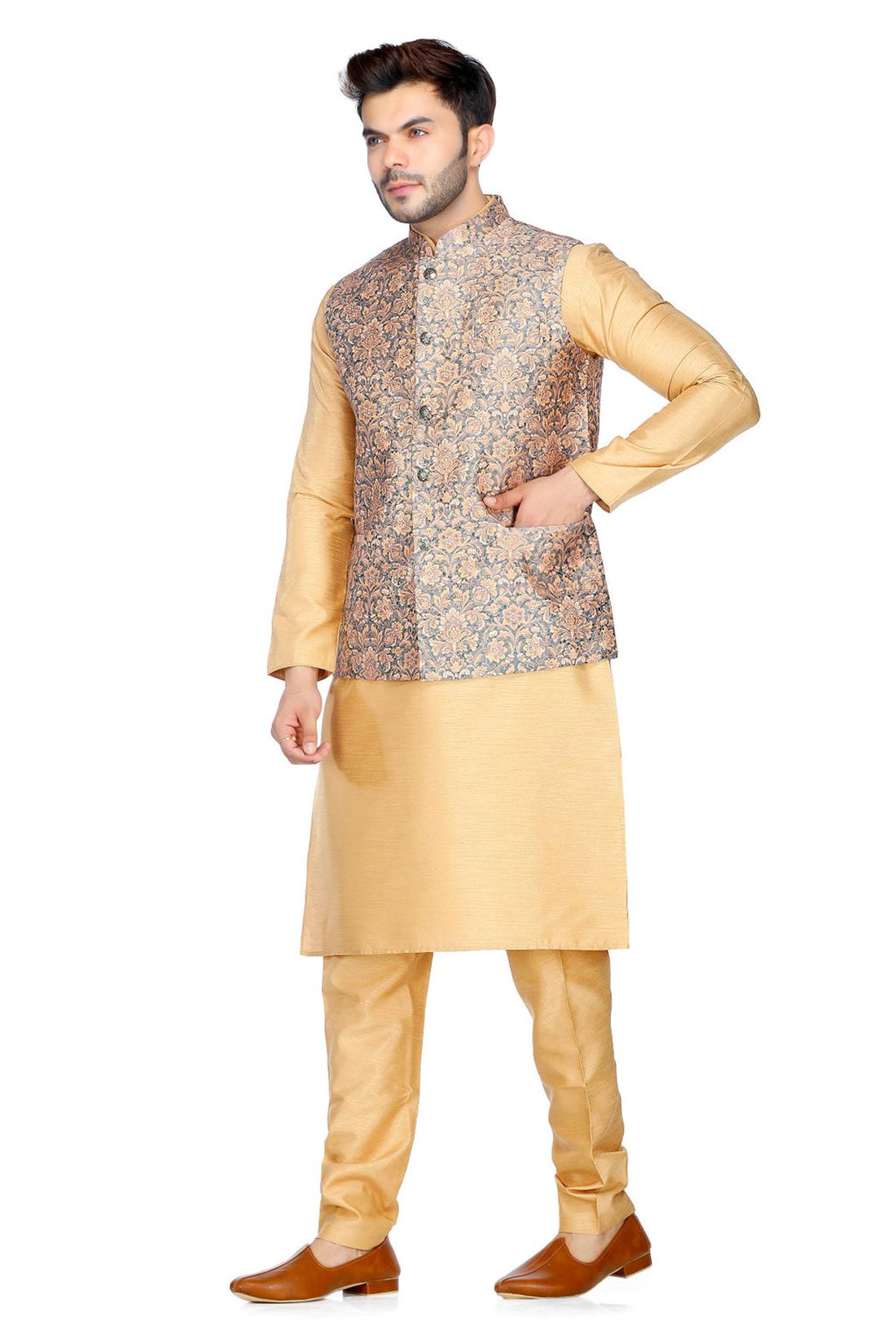 Peach Mens Brocade Waistcoat