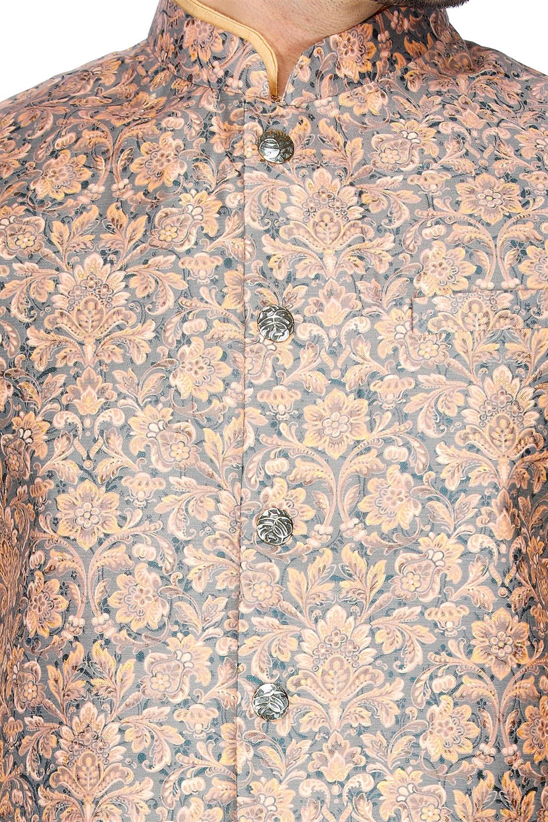 Peach Mens Brocade Waistcoat