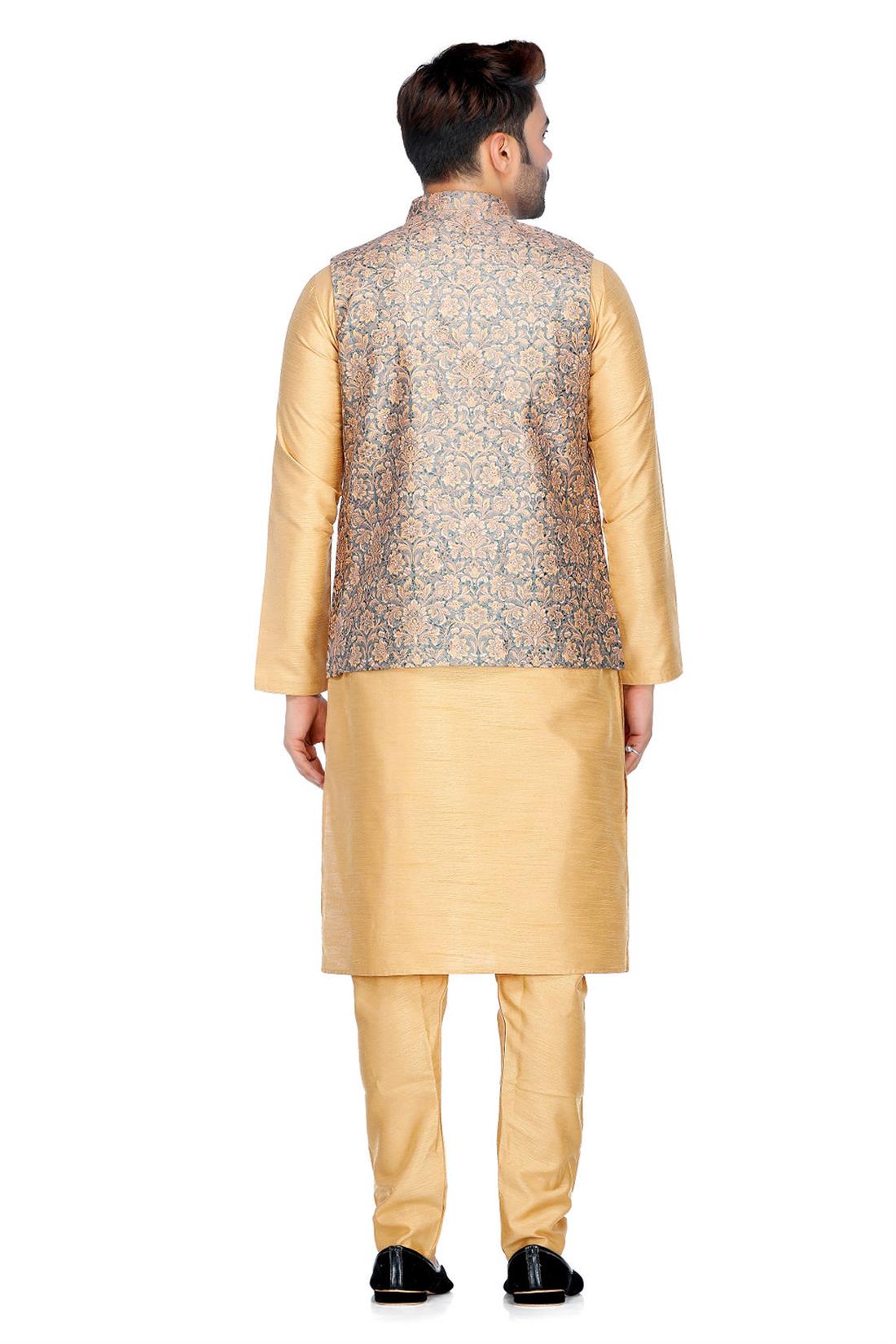 Peach Mens Brocade Waistcoat