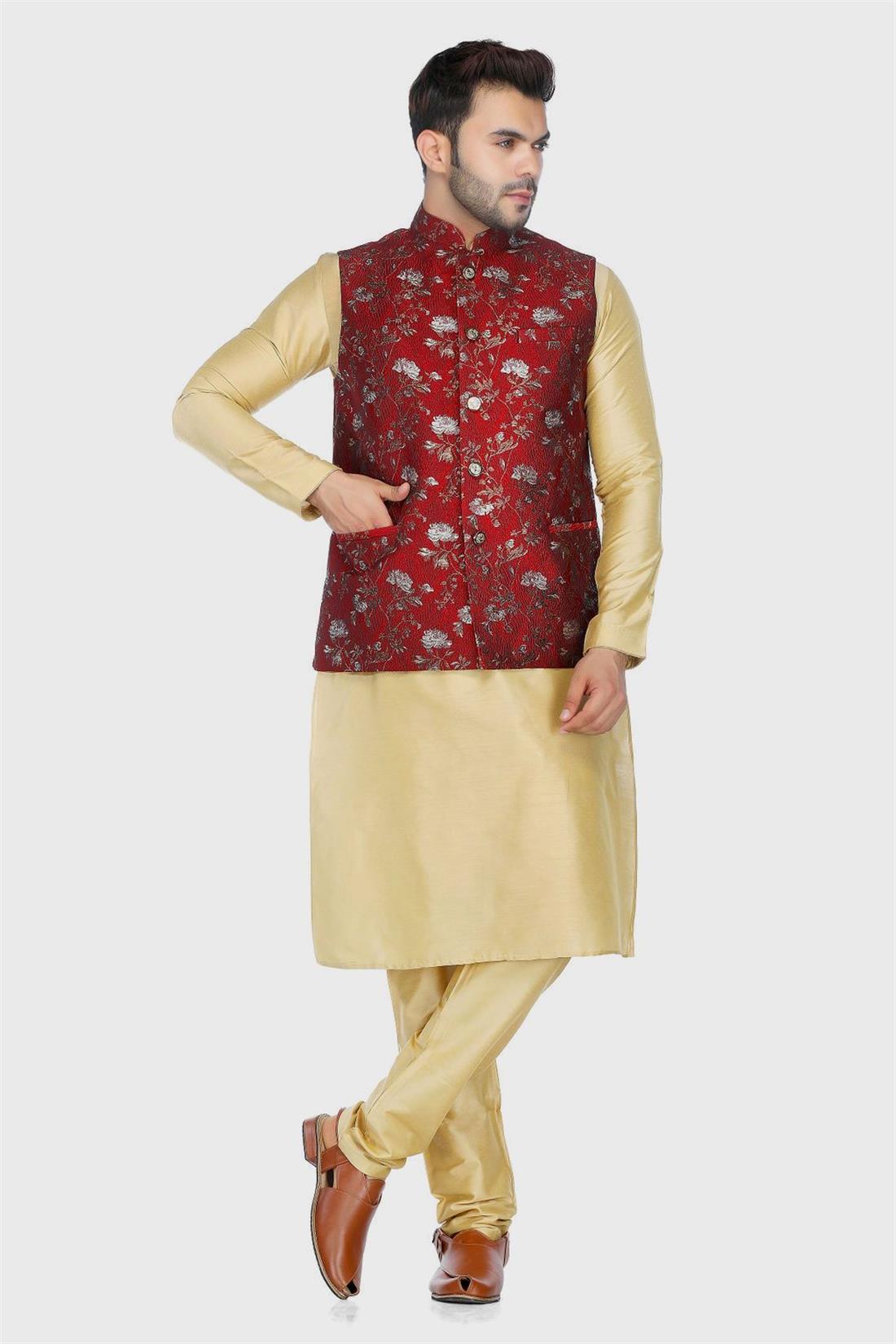 Maroon Mens Brocade Waistcoat