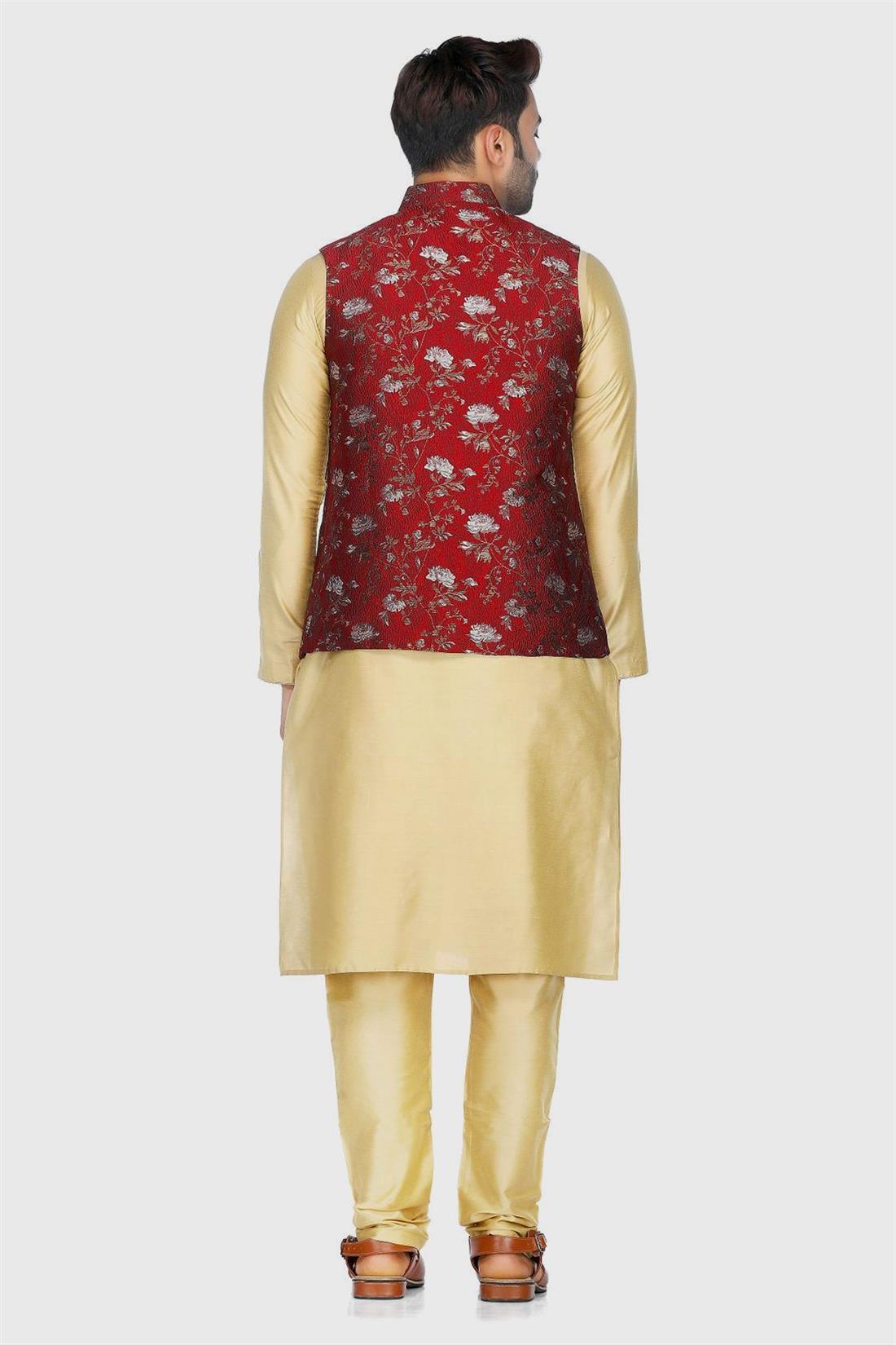 Maroon Mens Brocade Waistcoat