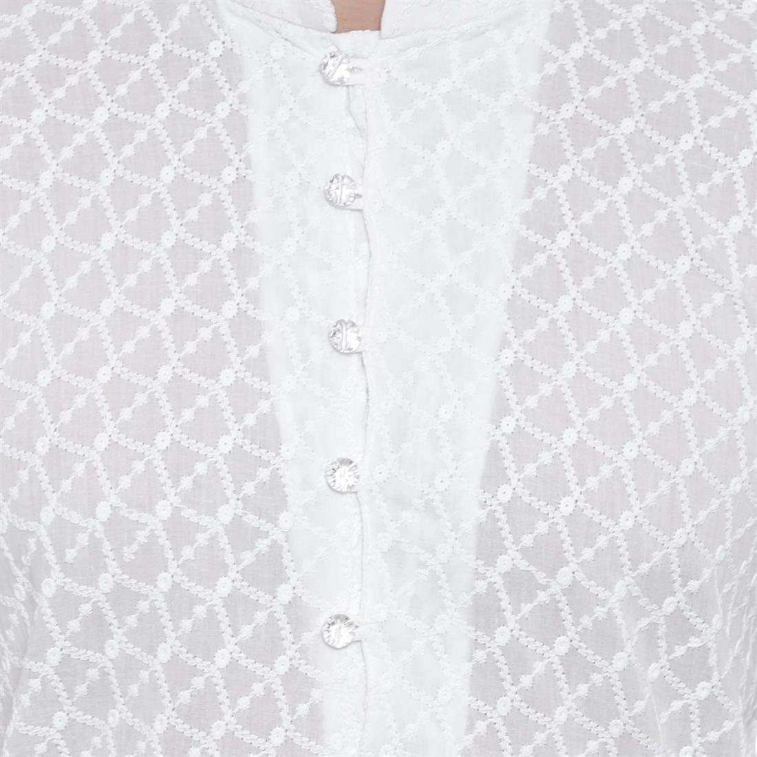 White Printed Cotton Mens Shalwar Kameez
