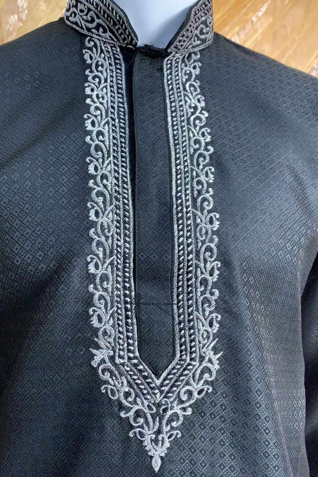 Black Embroidered Mens Shalwar Kameez