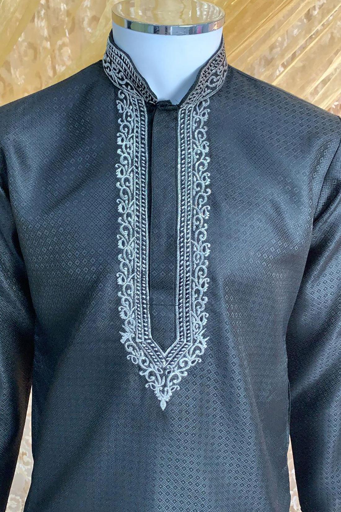 Black Embroidered Mens Shalwar Kameez