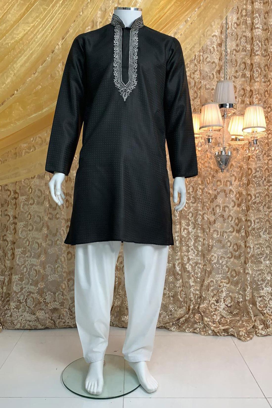 Black Embroidered Mens Shalwar Kameez