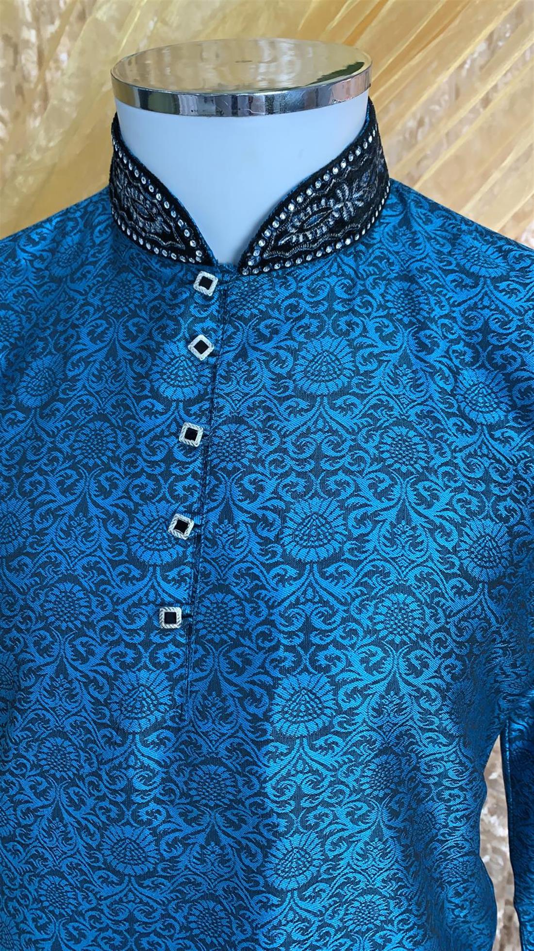 Turquoise Embroidered Mens Shalwar Kameez