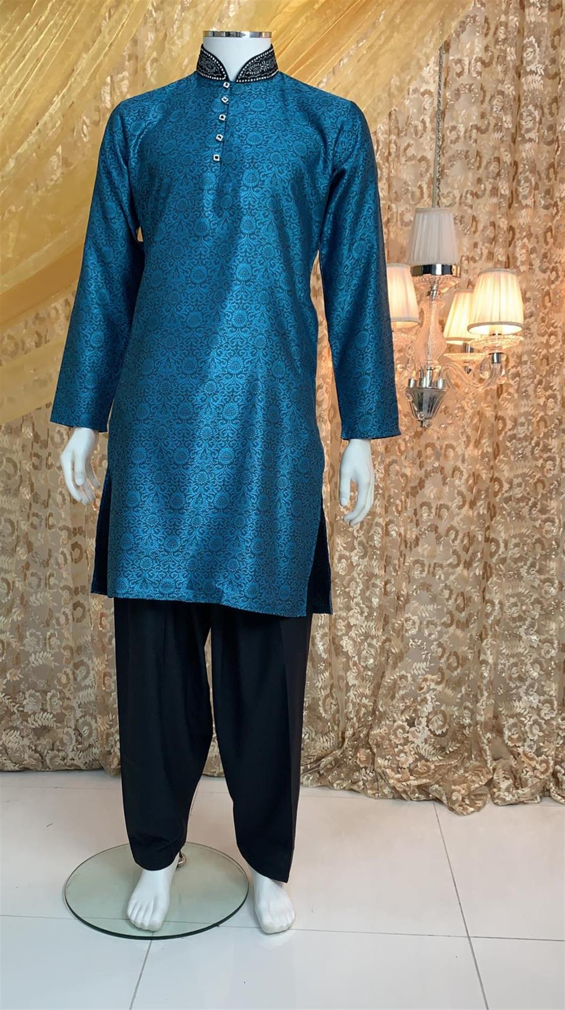 Turquoise Embroidered Mens Shalwar Kameez