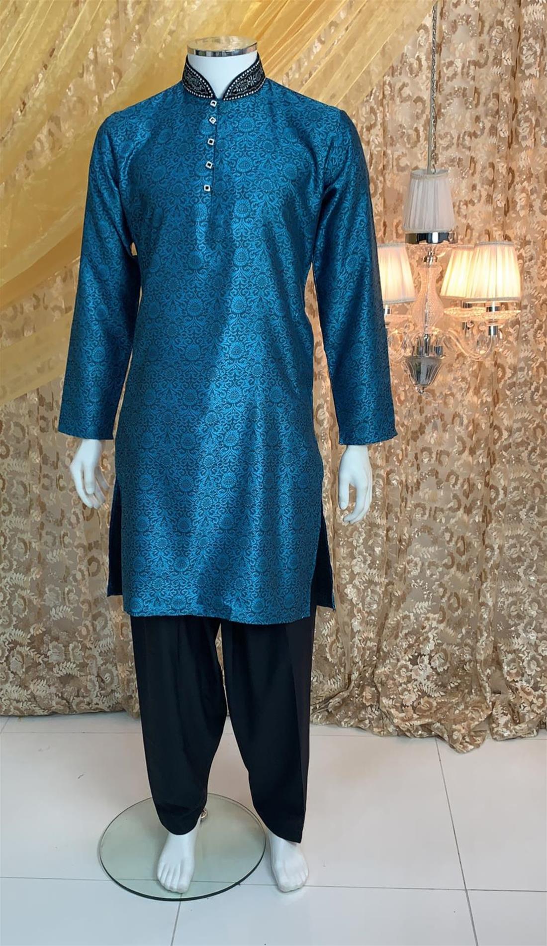 Turquoise Embroidered Mens Shalwar Kameez