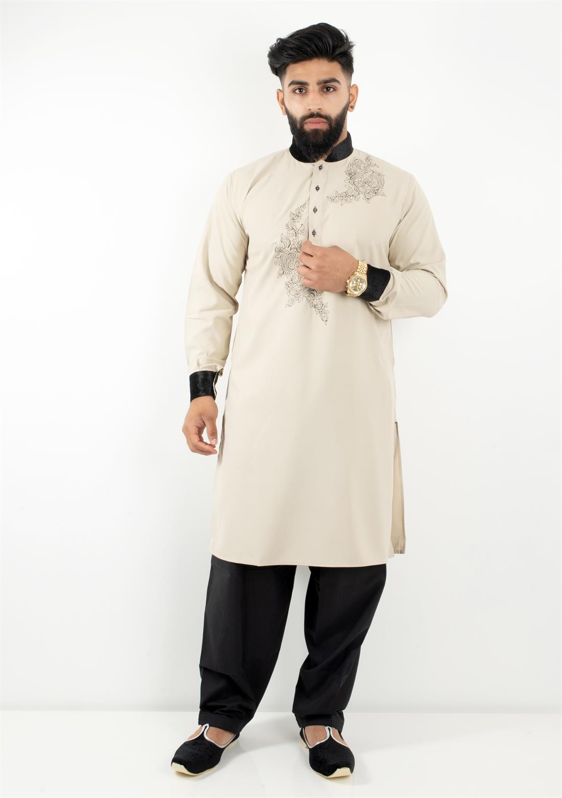 White Embroidered Velvet Mens Shalwar Kameez