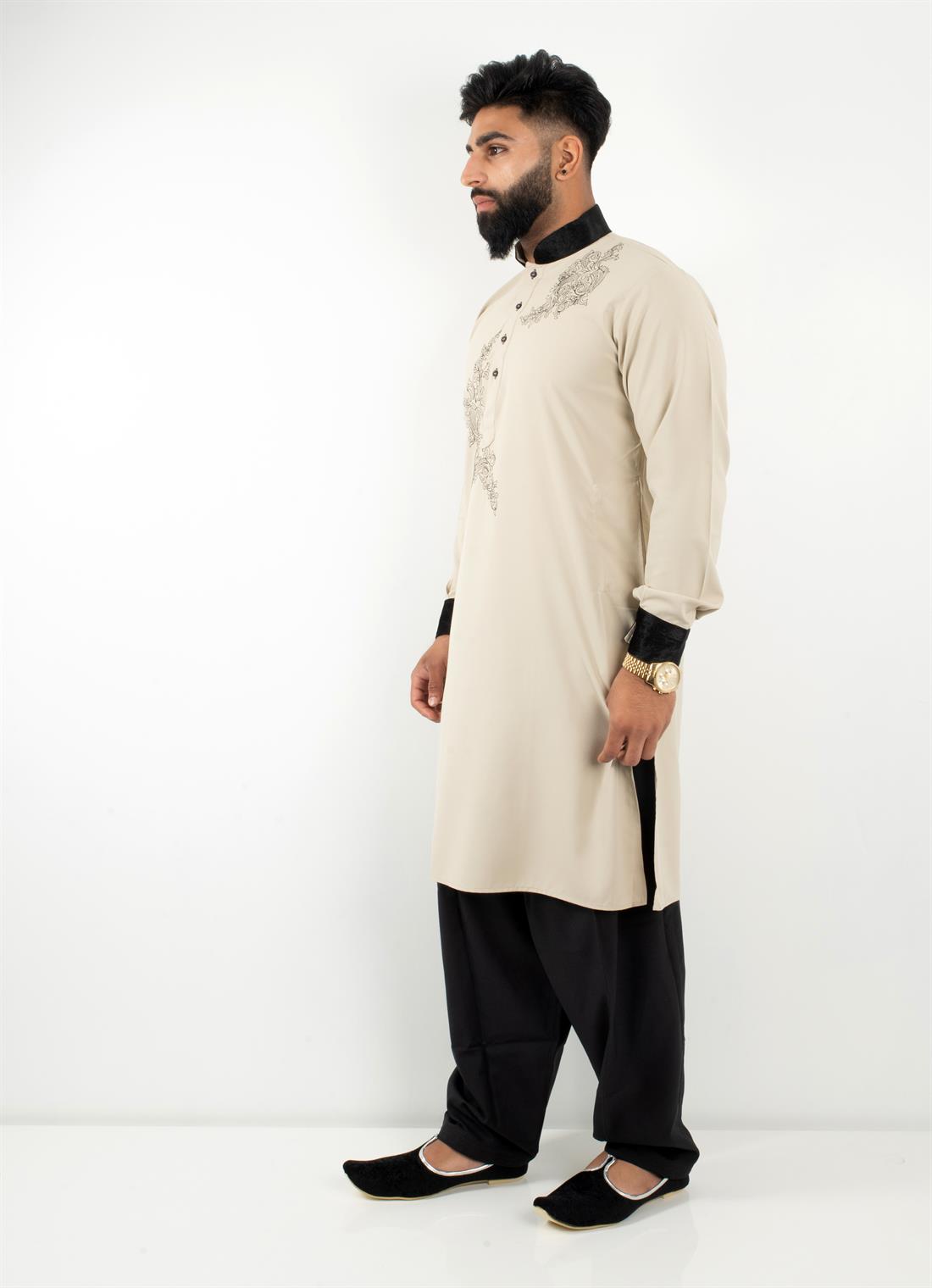 White Embroidered Velvet Mens Shalwar Kameez