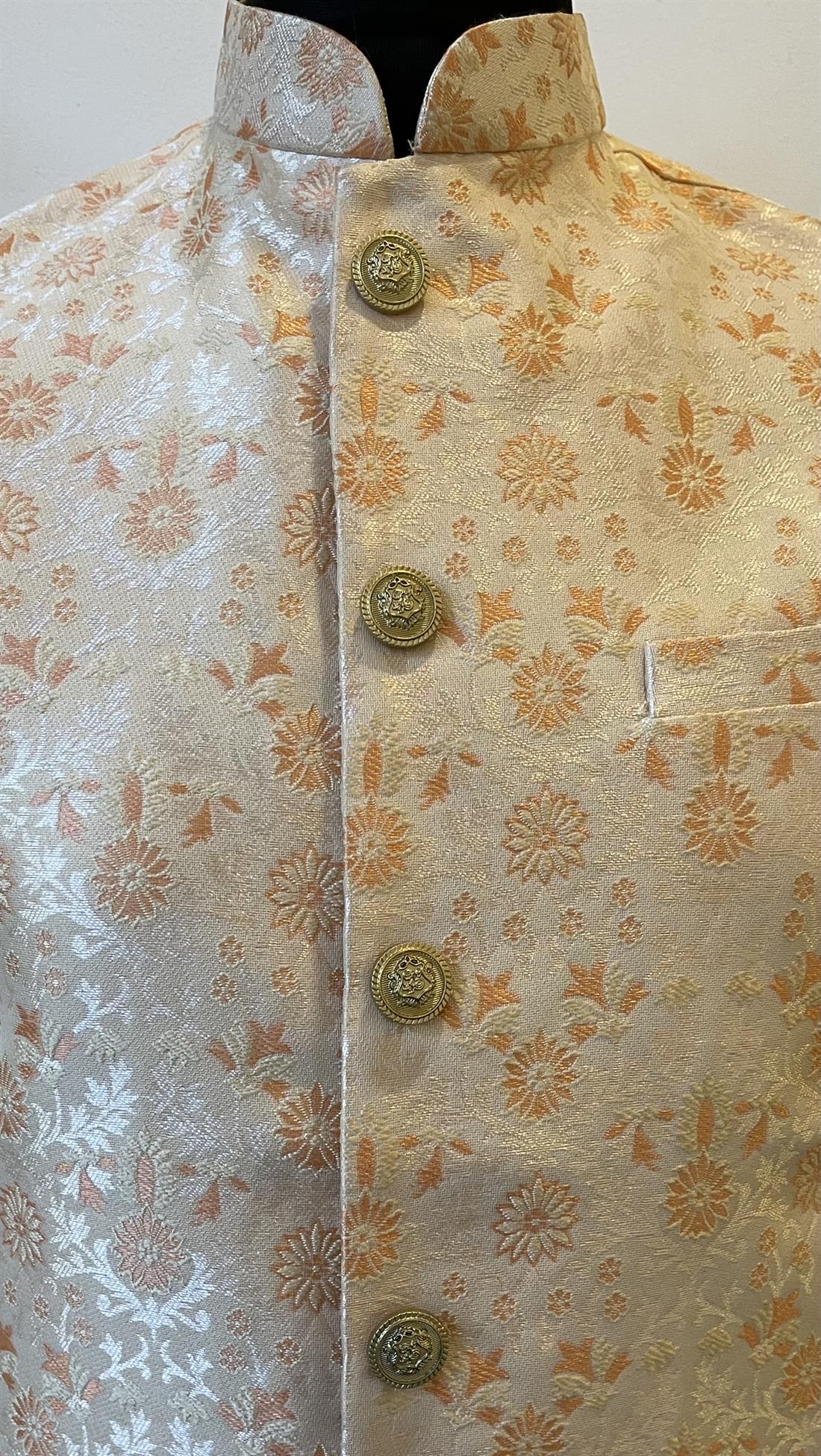 Peach Mens Brocade Waistcoat