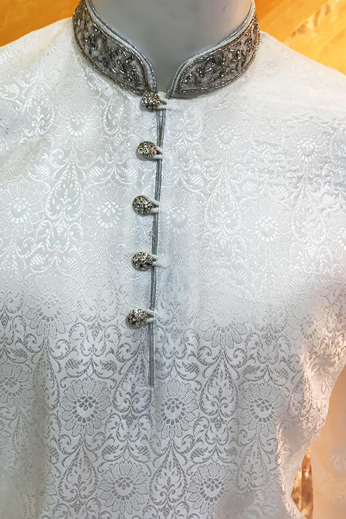 Ivory Embroidered Mens Kurta Pajama