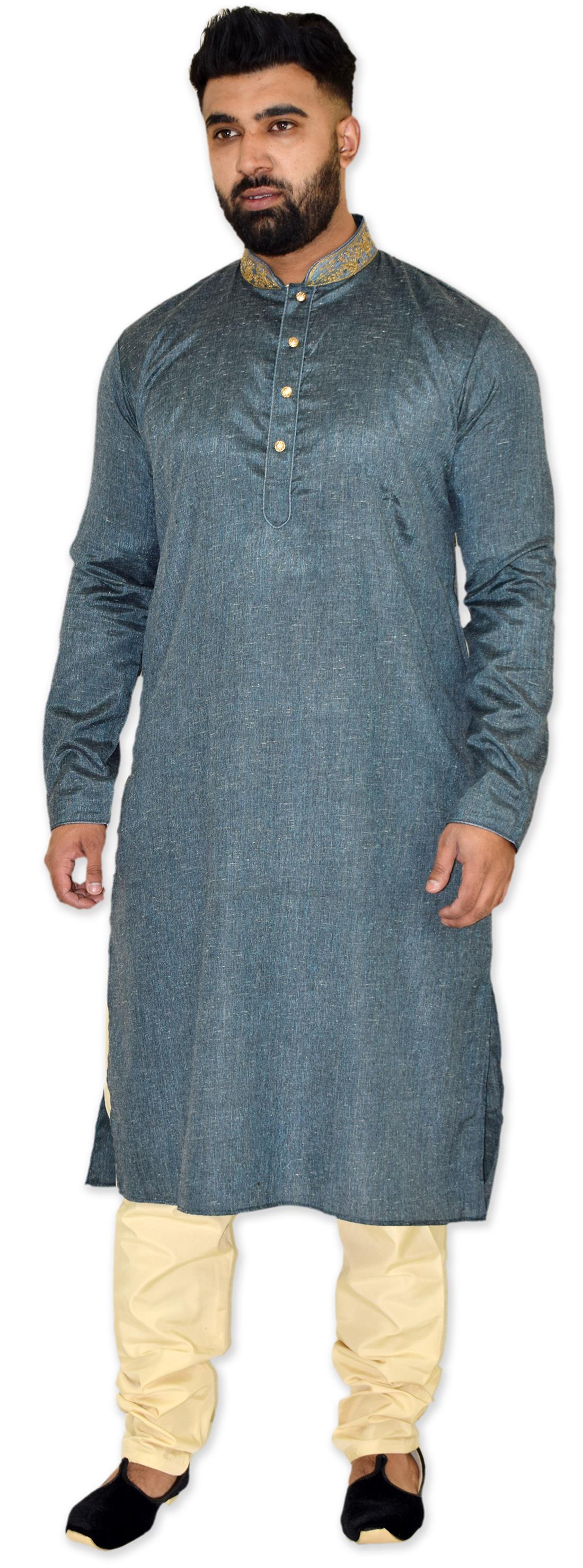Grey Embroidered Mens Kurta Pajama