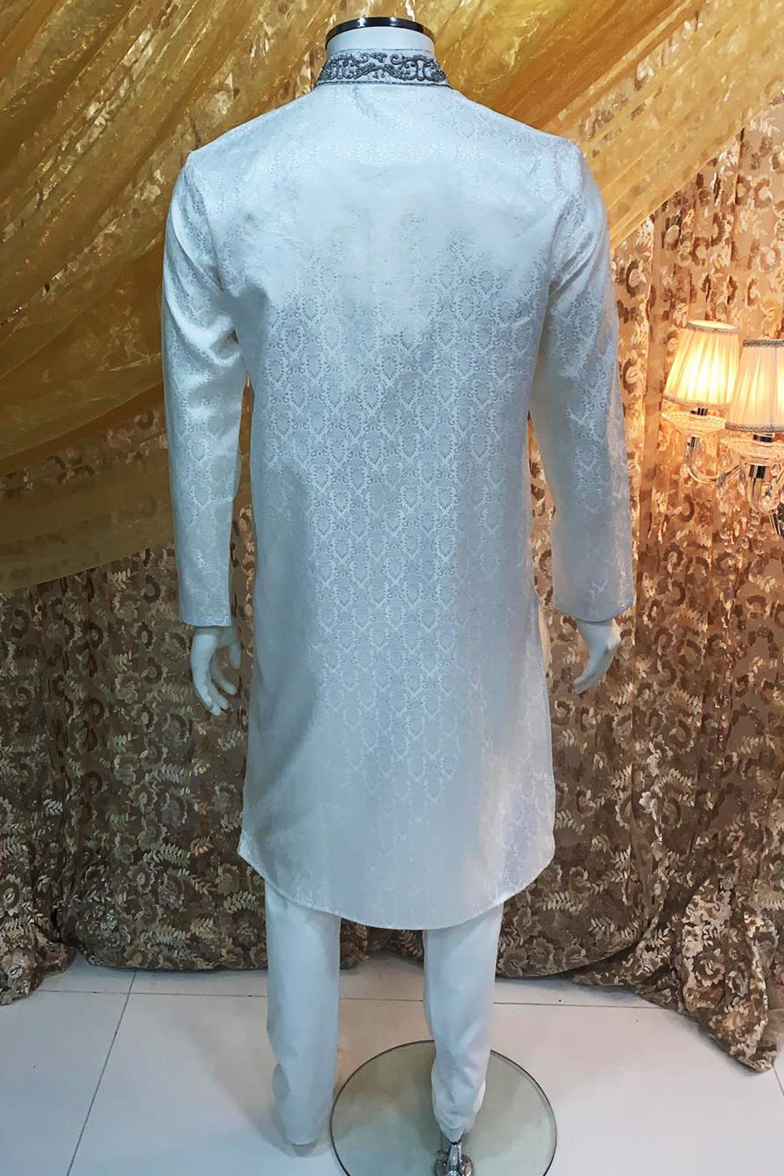 Ivory Embroidered Mens Kurta Pajama