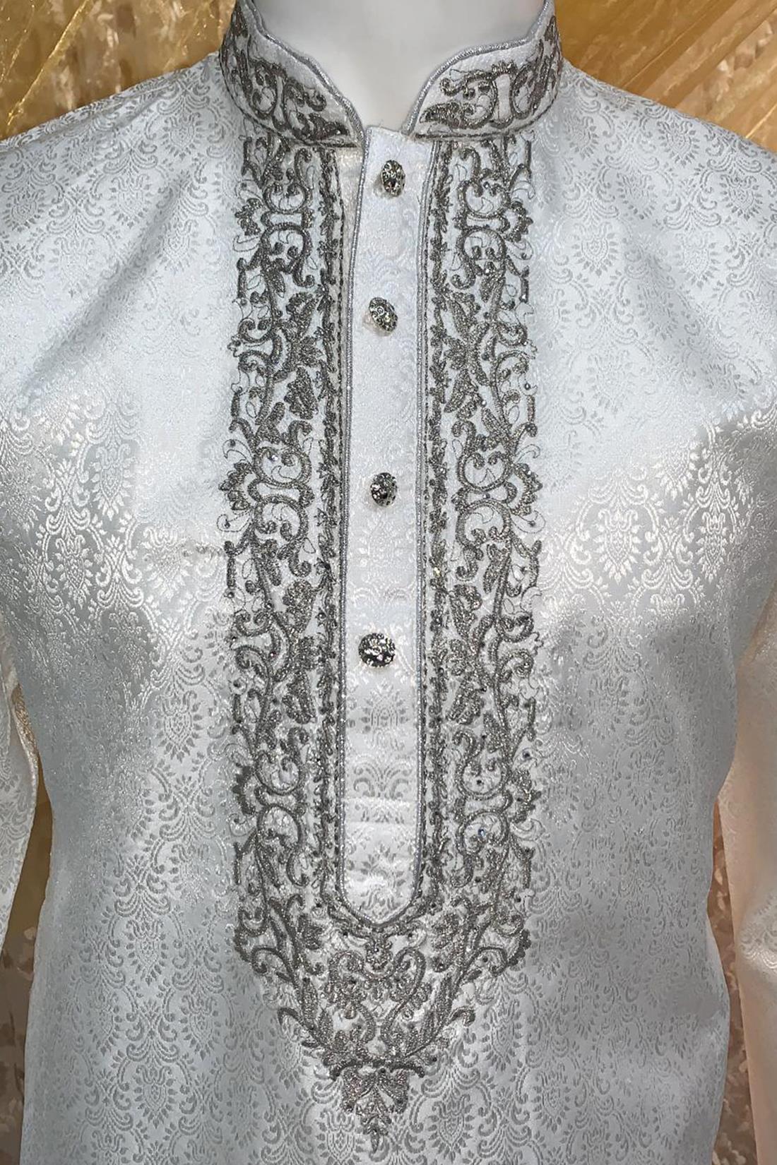 Ivory Embroidered Mens Kurta Pajama