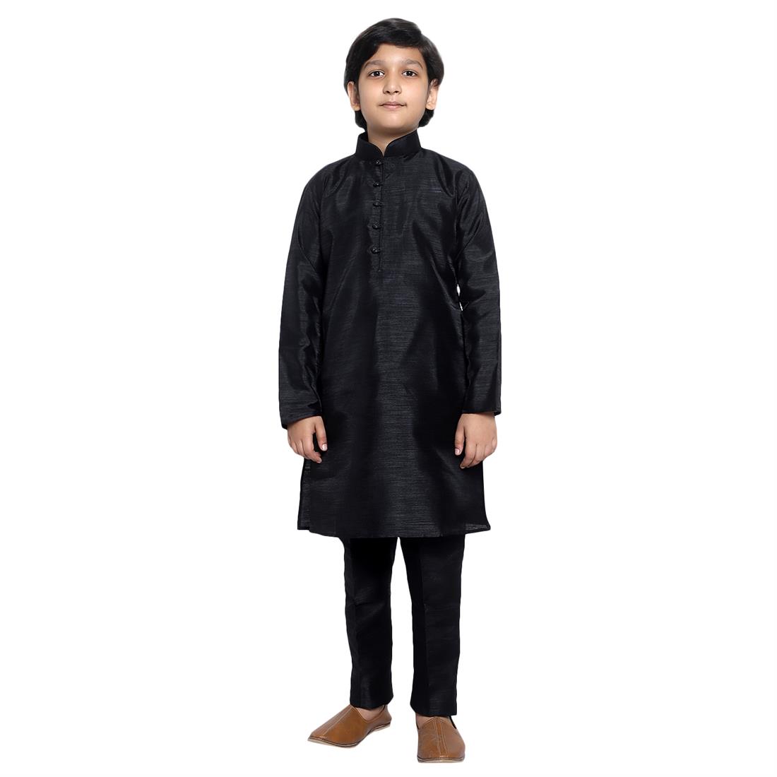 ART DUPION KURTA PAJAMA WITH BEAUTIFUL MACHINE EMBROIDERY ON THE COLLAR .