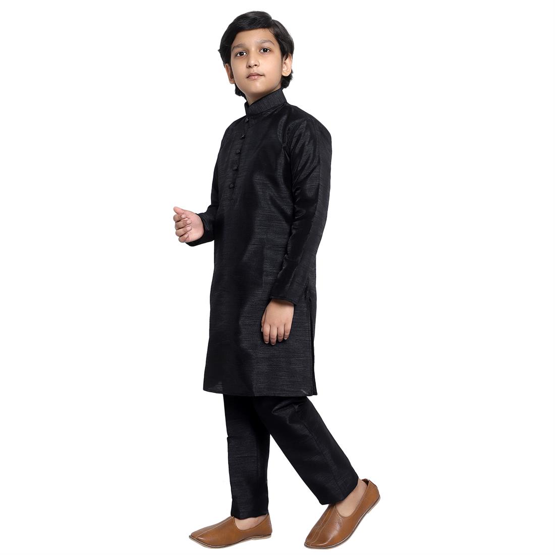 ART DUPION KURTA PAJAMA WITH BEAUTIFUL MACHINE EMBROIDERY ON THE COLLAR .