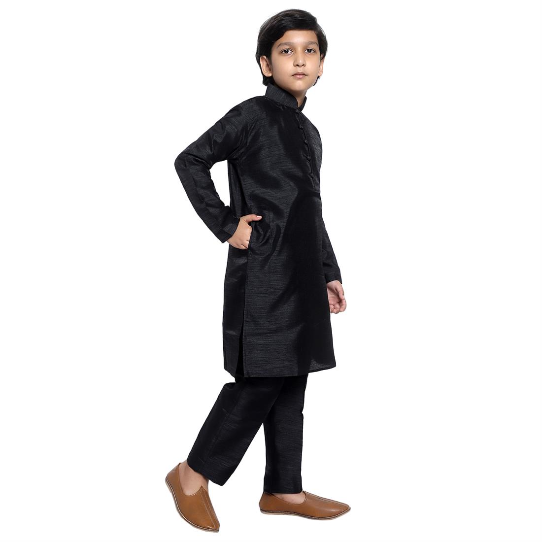 ART DUPION KURTA PAJAMA WITH BEAUTIFUL MACHINE EMBROIDERY ON THE COLLAR .