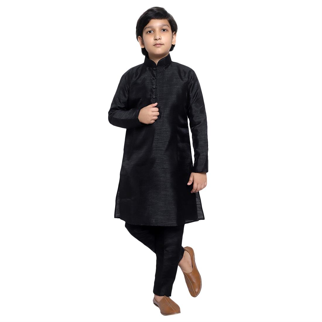 ART DUPION KURTA PAJAMA WITH BEAUTIFUL MACHINE EMBROIDERY ON THE COLLAR .