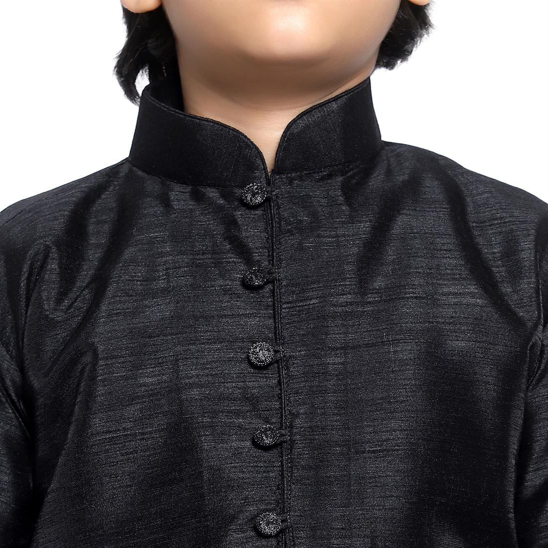 ART DUPION KURTA PAJAMA WITH BEAUTIFUL MACHINE EMBROIDERY ON THE COLLAR .