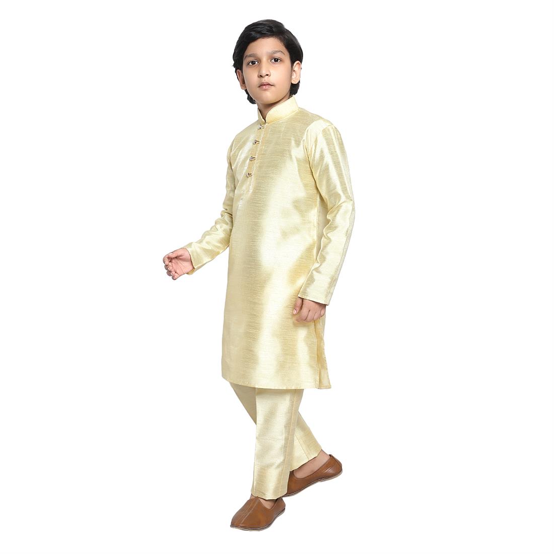 ART DUPION KURTA PAJAMA WITH BEAUTIFUL MACHINE EMBROIDERY ON THE COLLAR .