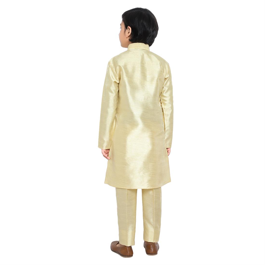 ART DUPION KURTA PAJAMA WITH BEAUTIFUL MACHINE EMBROIDERY ON THE COLLAR .