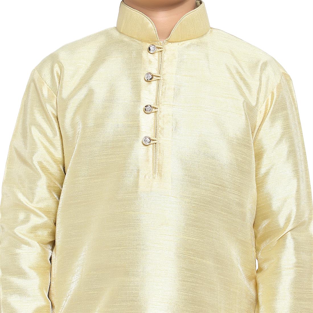ART DUPION KURTA PAJAMA WITH BEAUTIFUL MACHINE EMBROIDERY ON THE COLLAR .