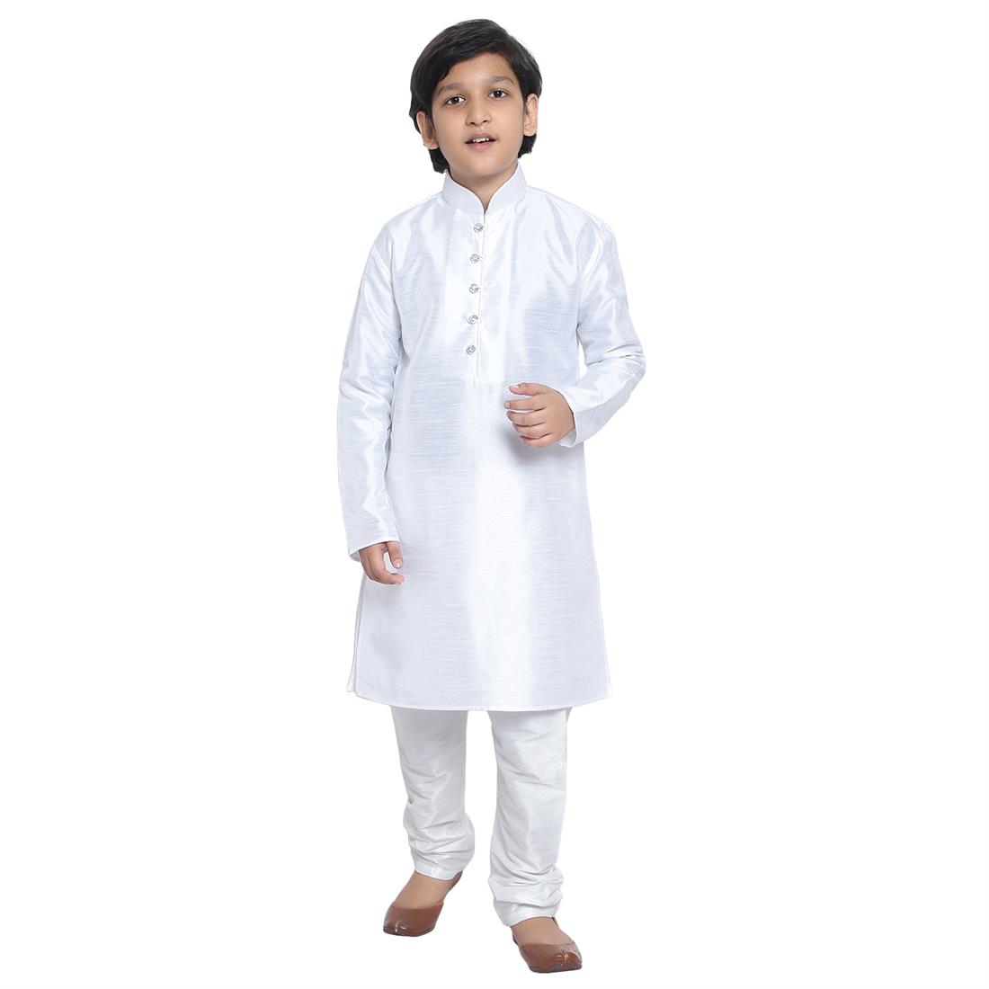ART DUPION KURTA PAJAMA WITH BEAUTIFUL MACHINE EMBROIDERY ON THE COLLAR .