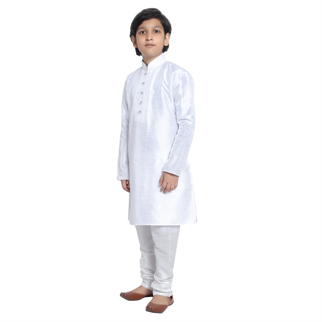 ART DUPION KURTA PAJAMA WITH BEAUTIFUL MACHINE EMBROIDERY ON THE COLLAR .
