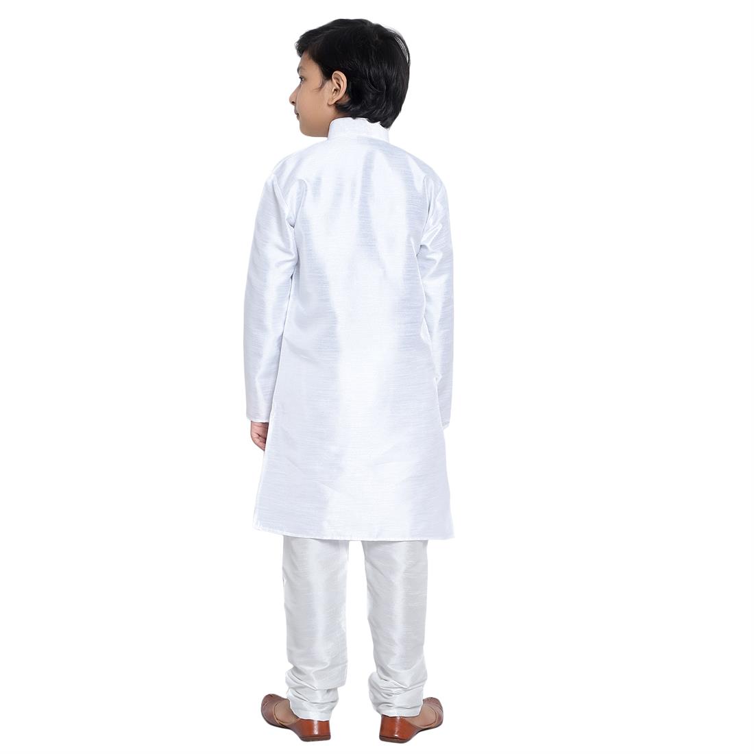 ART DUPION KURTA PAJAMA WITH BEAUTIFUL MACHINE EMBROIDERY ON THE COLLAR .