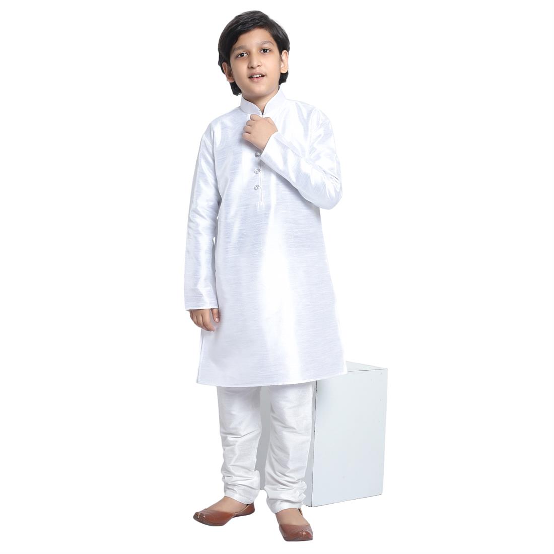 ART DUPION KURTA PAJAMA WITH BEAUTIFUL MACHINE EMBROIDERY ON THE COLLAR .