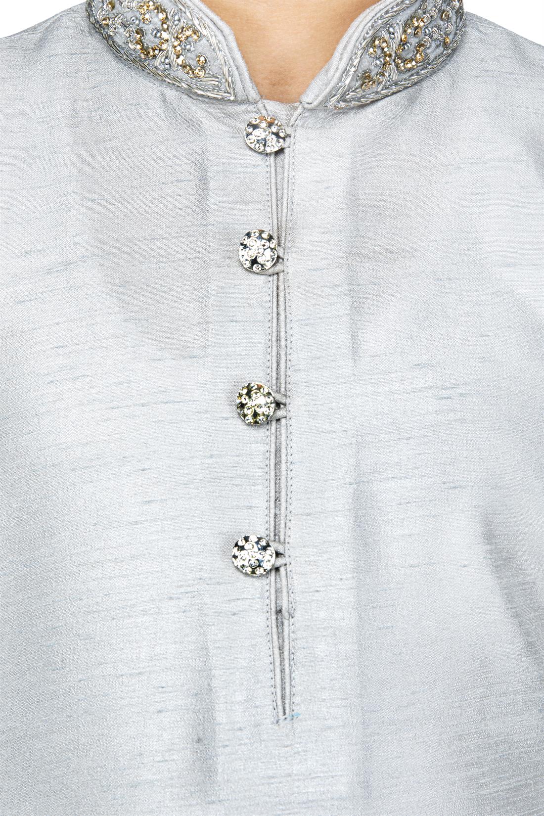Grey Embroidered Boys Kurta Pajama